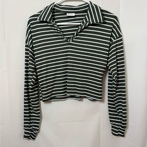 Love Green and White Striped Crop Top
